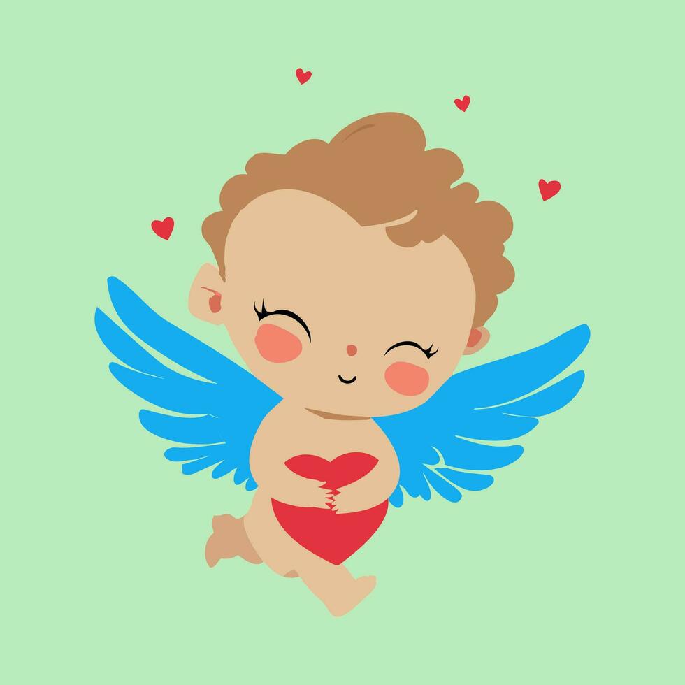 carino bambino Cupido con Ali e cuori. vettore illustrazione.