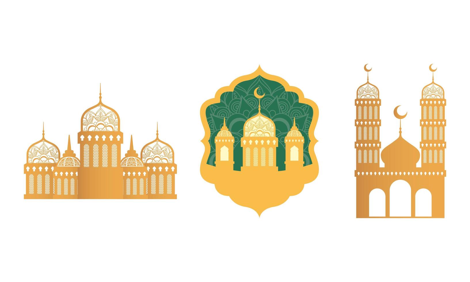 biglietto di celebrazione del ramadan kareen con palazzi d'oro vettore