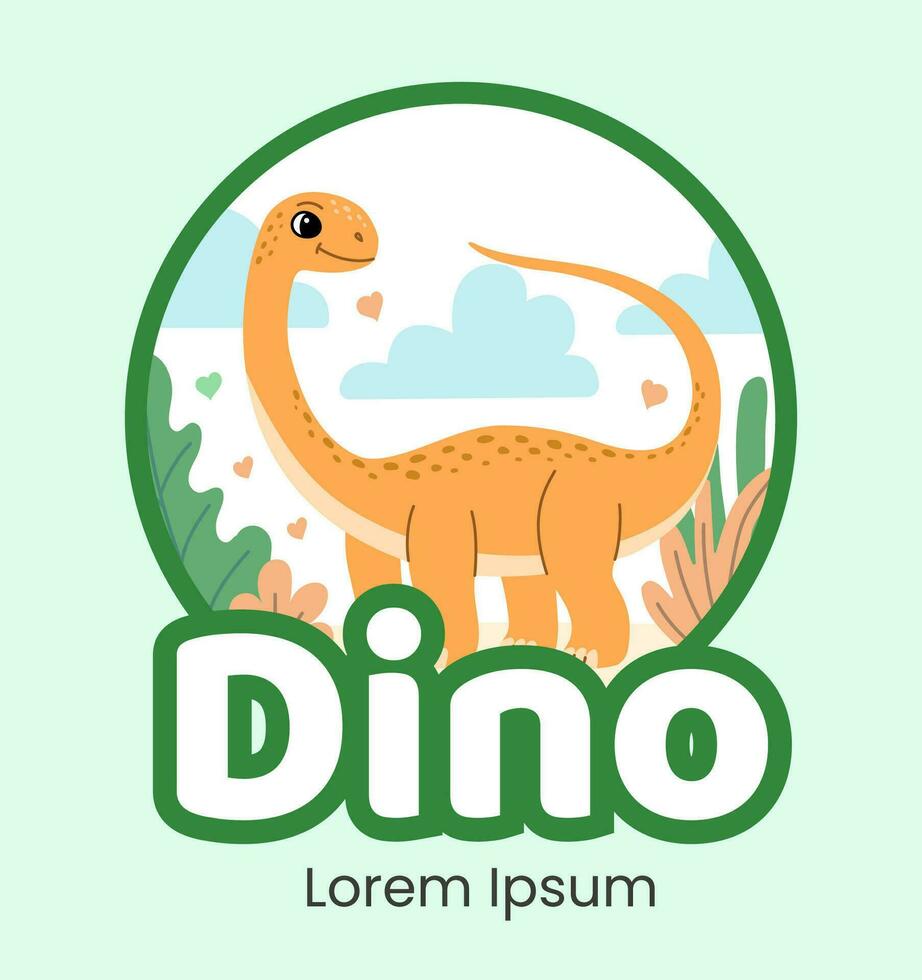 carino logo dinosauro diplodocus piatto illustrazione di allegro su storico personaggio vettore