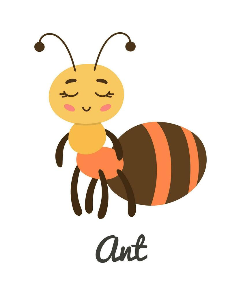 carino cartone animato insetto formica, vettore illustrazione per bambini libro