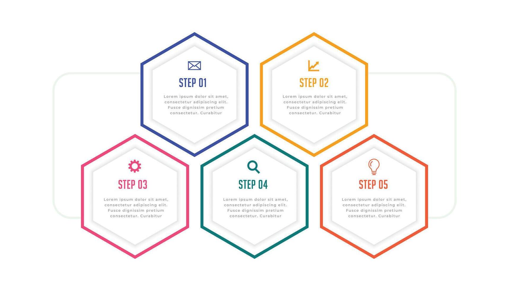 cinque passaggi esagonale linea Infografica modello vettore