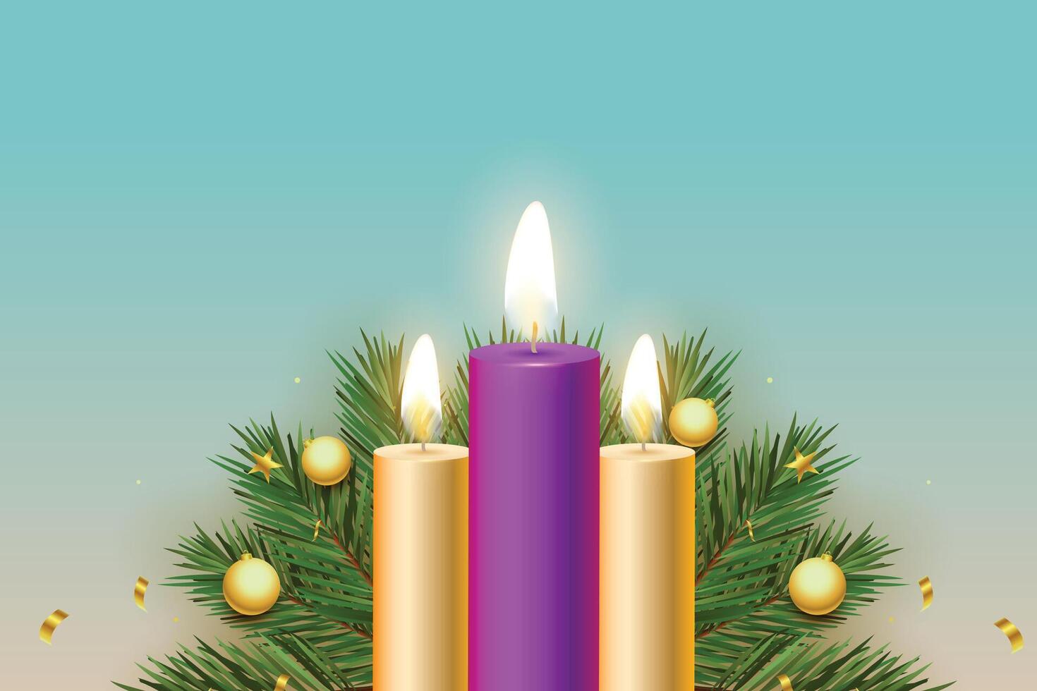 realistico Avvento candele con Natale decorazione sfondo vettore