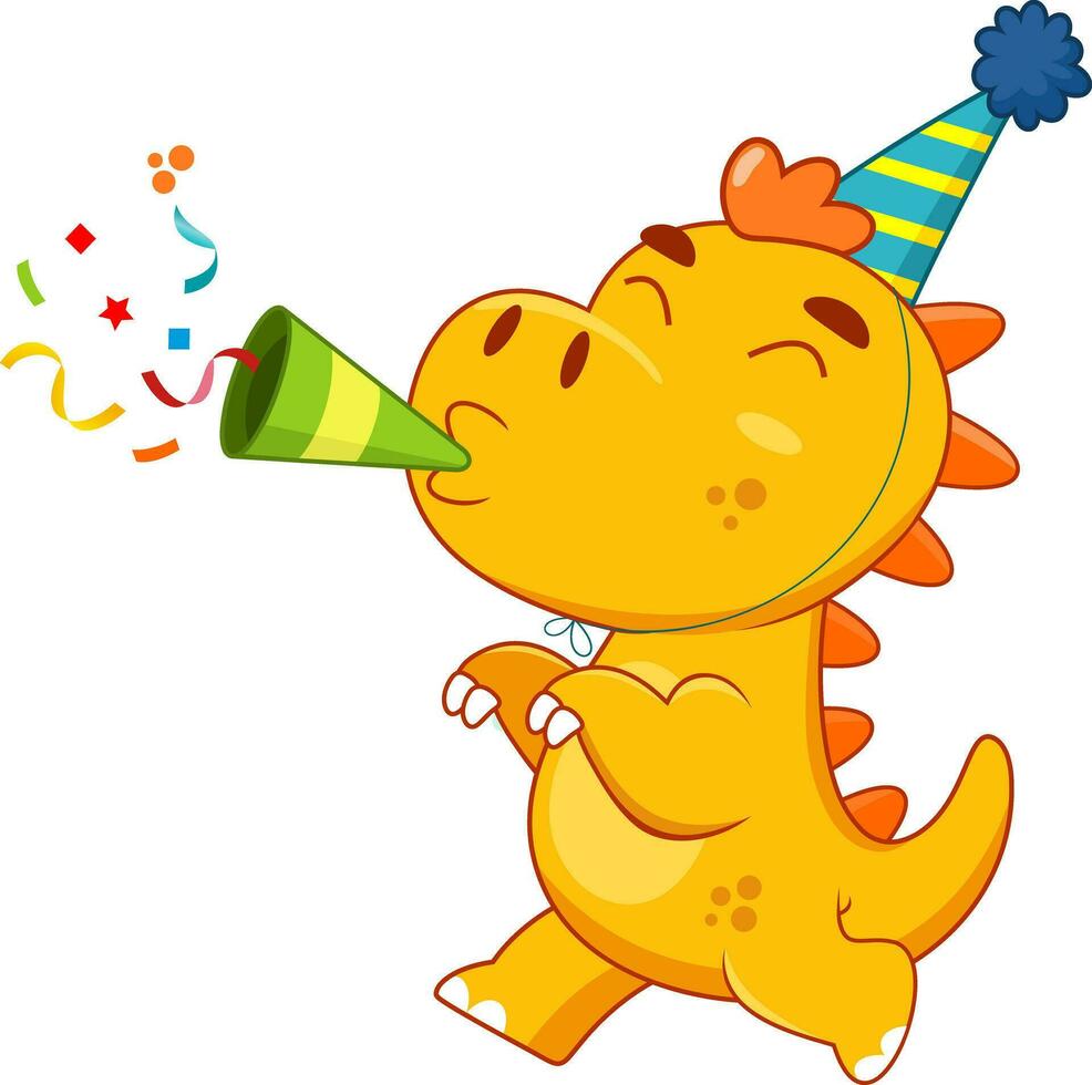 contento compleanno dinosauro cartone animato personaggio a un' festa. vettore illustrazione piatto design