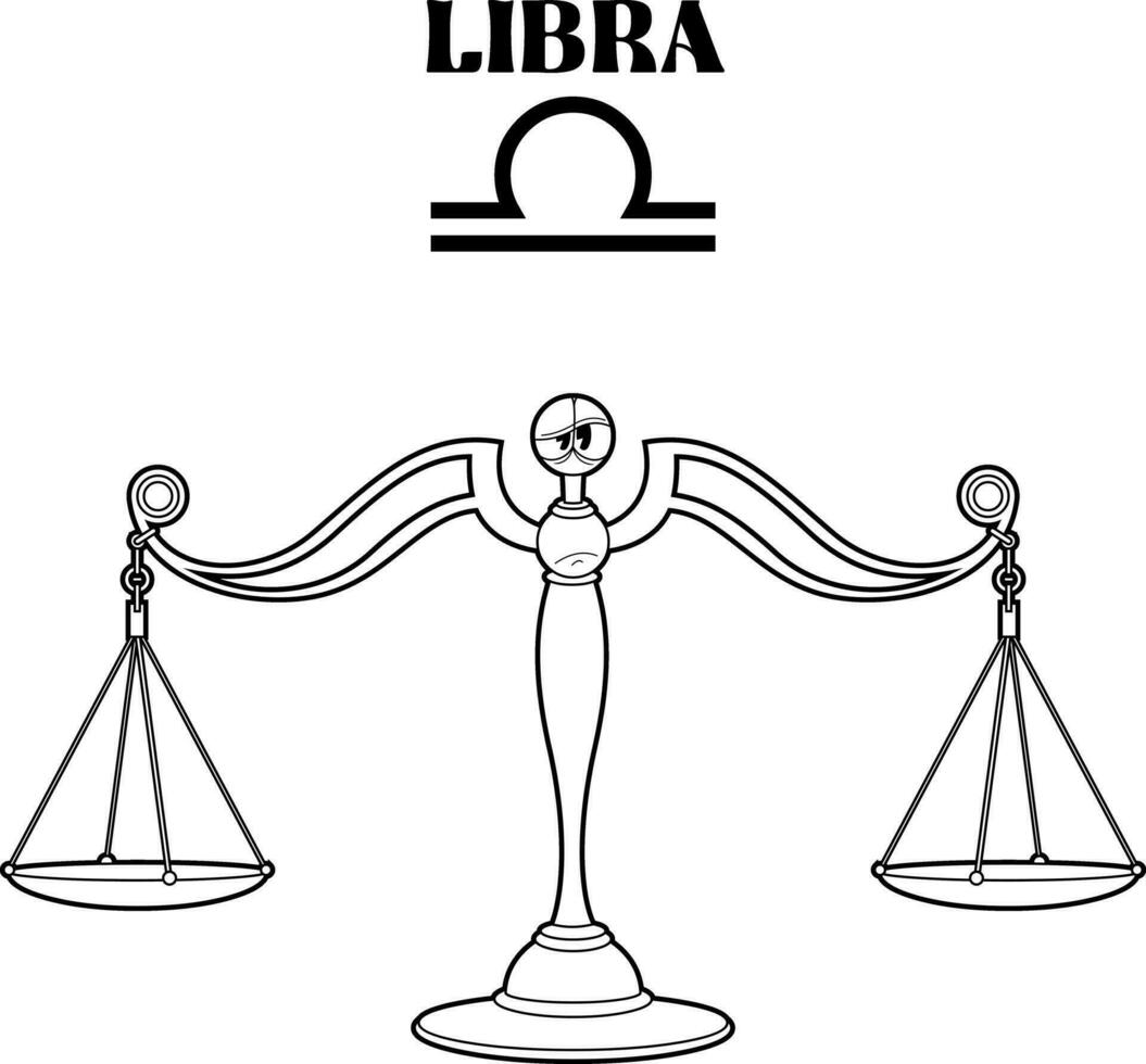 delineato Libra cartone animato personaggio oroscopo zodiaco cartello. vettore mano disegnato illustrazione