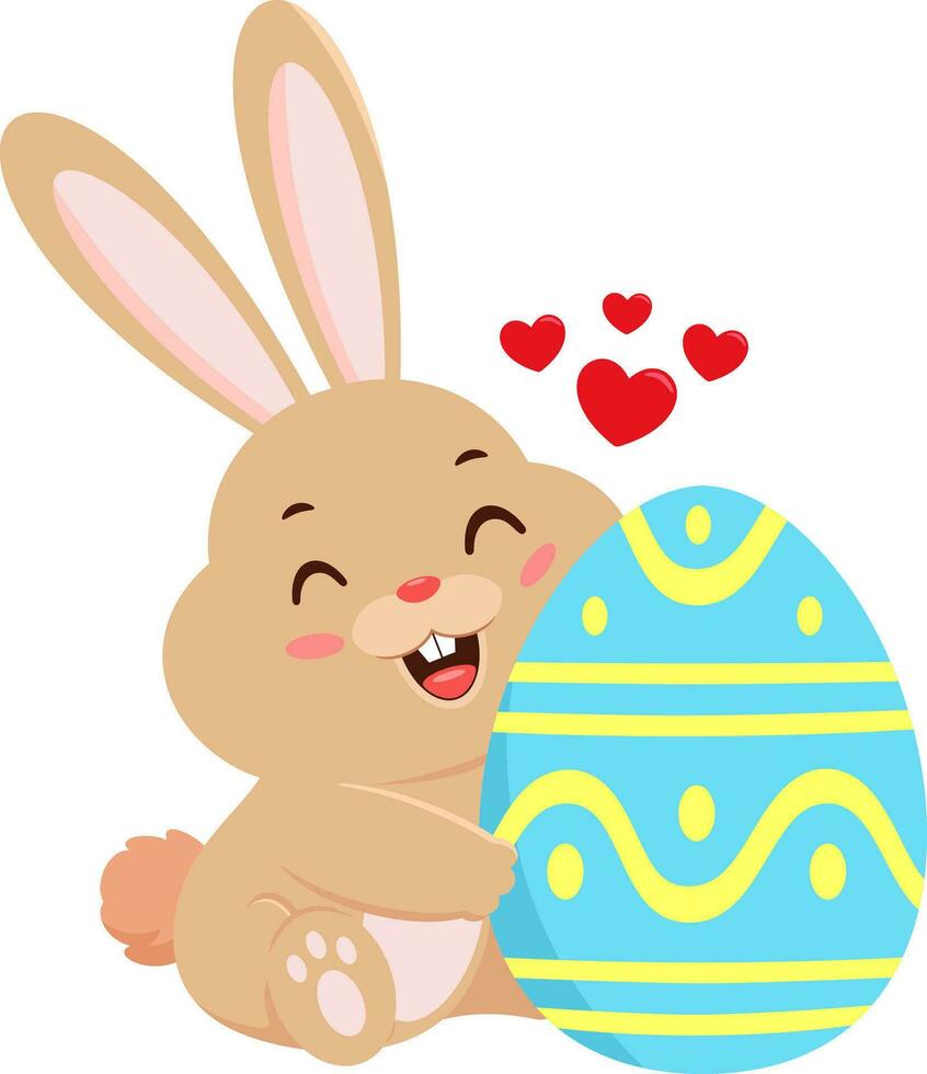 carino coniglietto coniglio cartone animato personaggio abbracciare un' colorato Pasqua uovo vettore