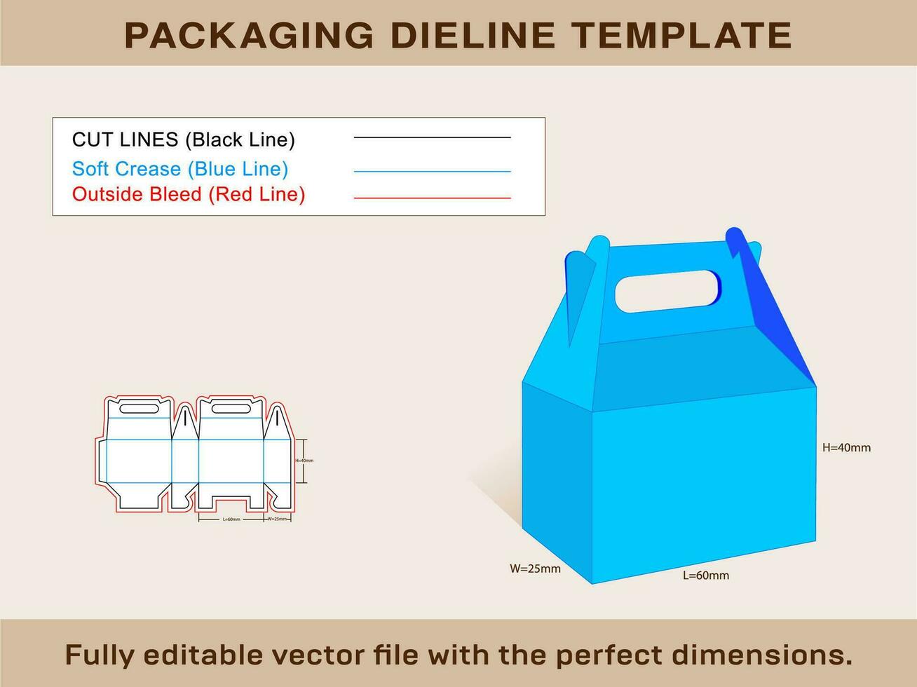 grande timpano scatola Dieline modello design vettore