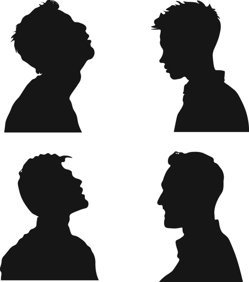 collezione di diverso uomo testa silhouette. uomo lato viso. isolato su bianca sfondo vettore