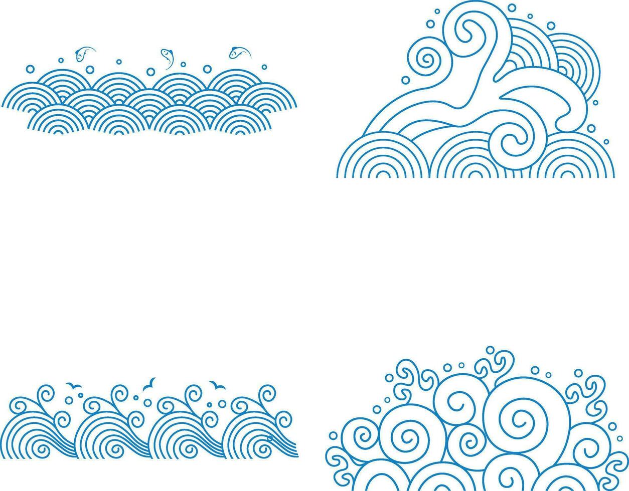 Cinese tradizionale onda impostare. ornamento mare, oceano acqua. isolato su bianca sfondo vettore