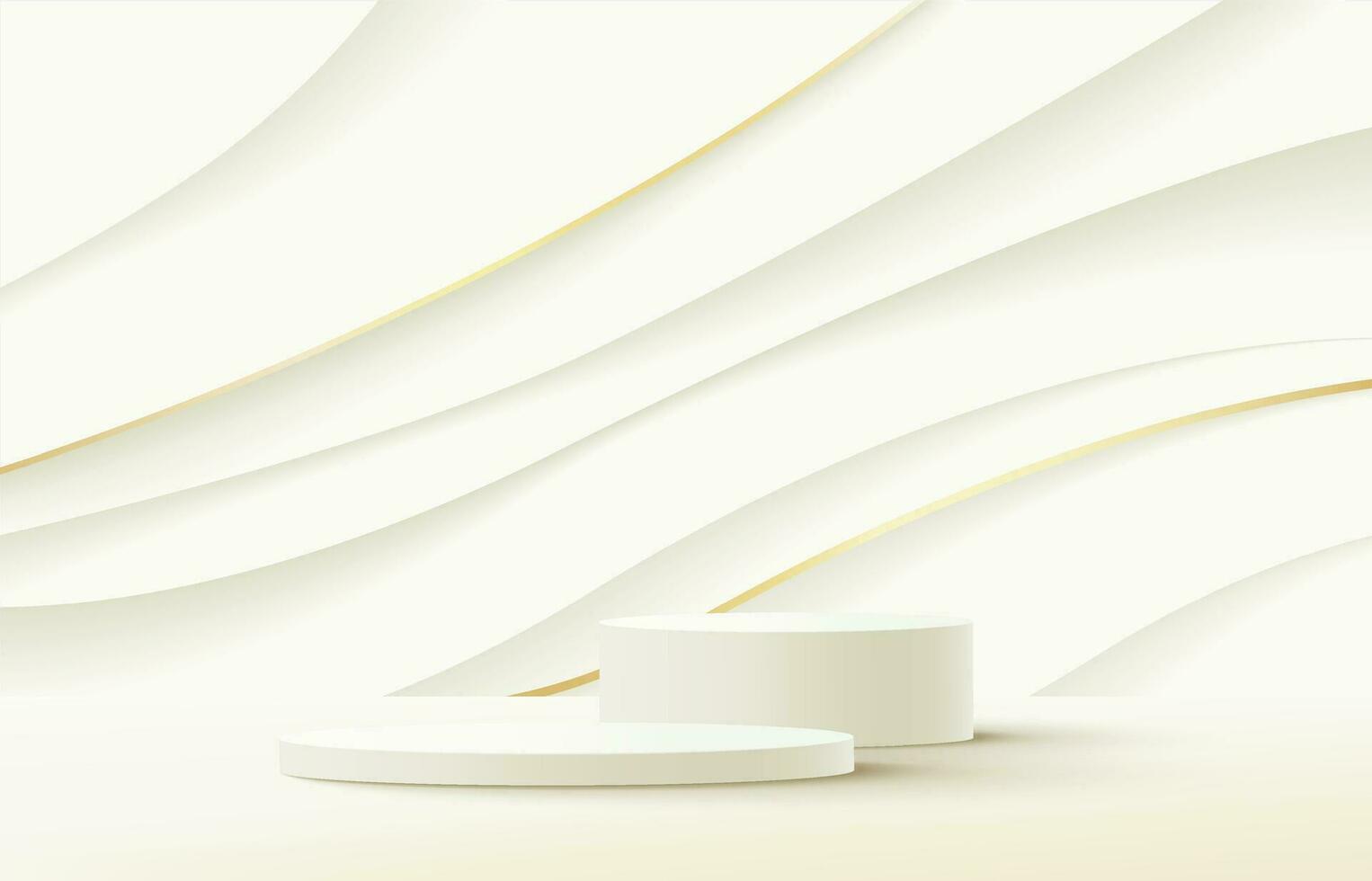 lusso cilindro piedistallo podio. beige colore onda liquido forma decorare. minimo parete scena. astratto vettore interpretazione 3d forma per prodotti Schermo presentazione.
