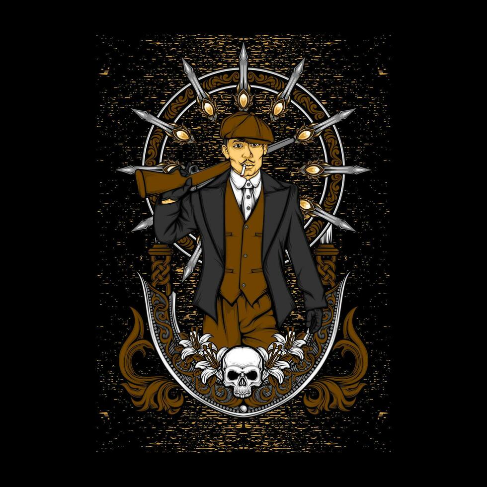 Britannico gangster illustrazione per t camicia design vettore