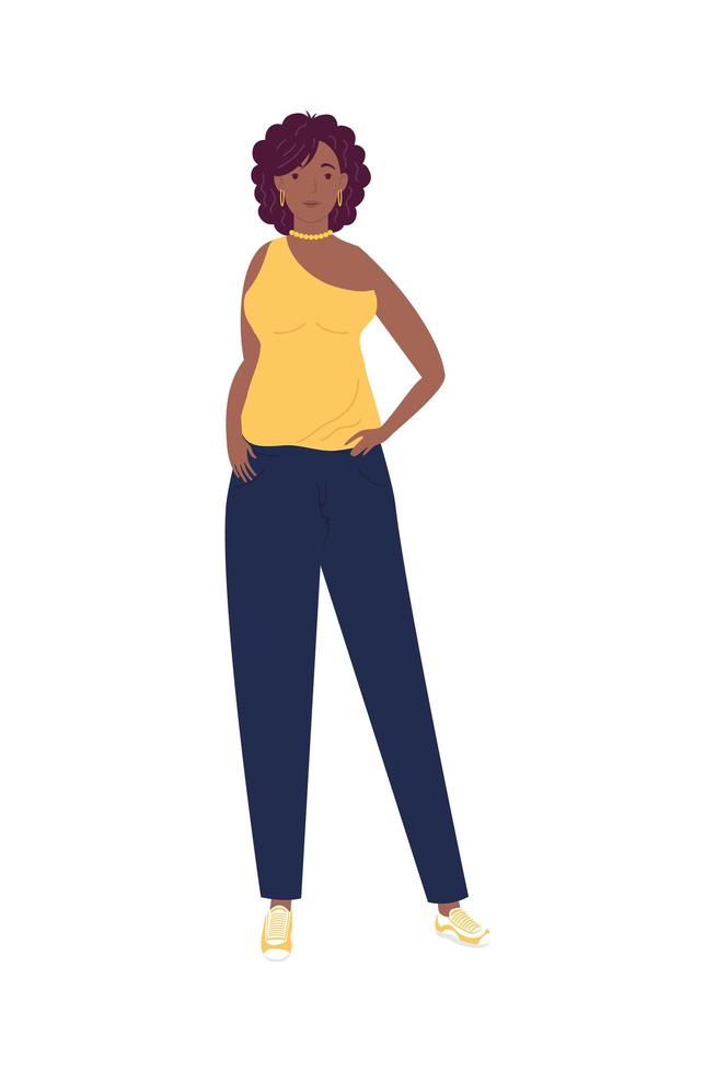 giovane donna afro con personaggio avatar camicia gialla vettore