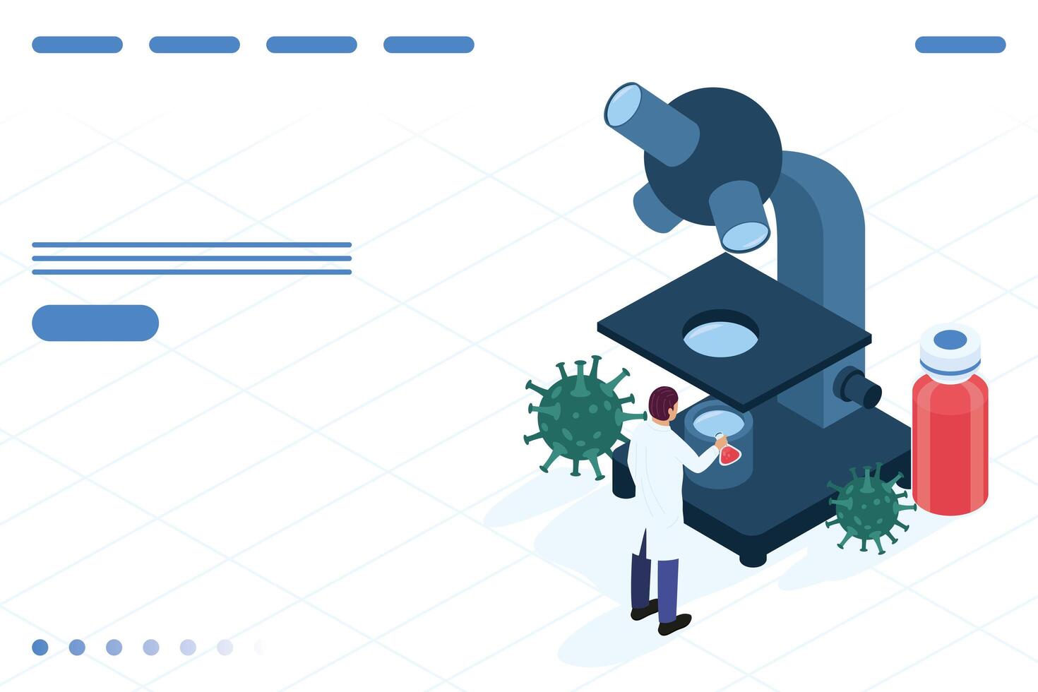 medico con microscopio e icone isometriche del vaccino covid19 vettore