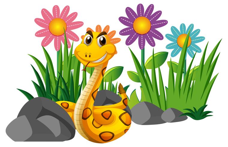 Serpente a sonagli in giardino fiorito vettore