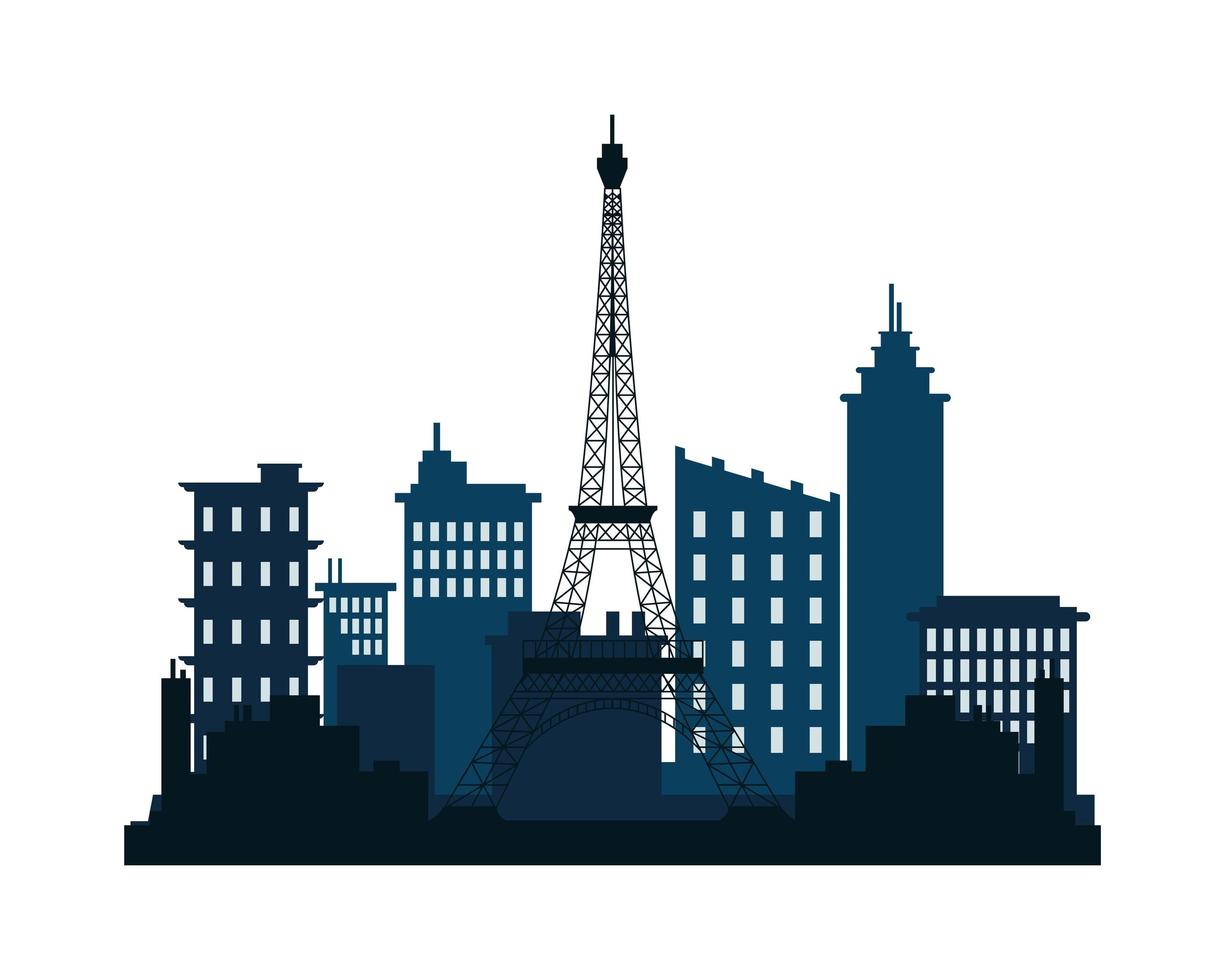 icona della siluetta dell'architettura della città di parigi vettore