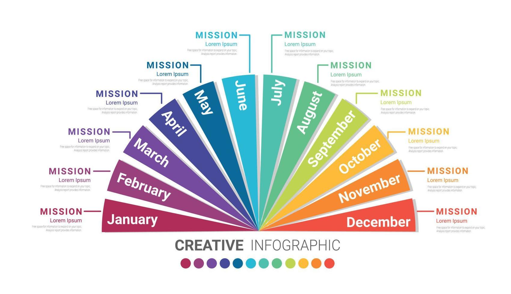 elementi infografici design a semicerchio per tutti i pianificatori mensili. vettore