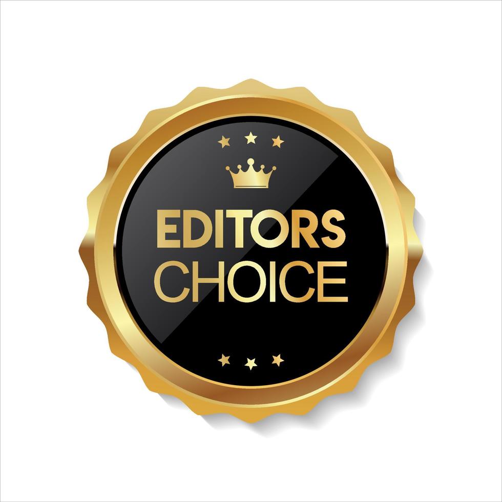 distintivo dorato di scelta del redattore su sfondo bianco vettore