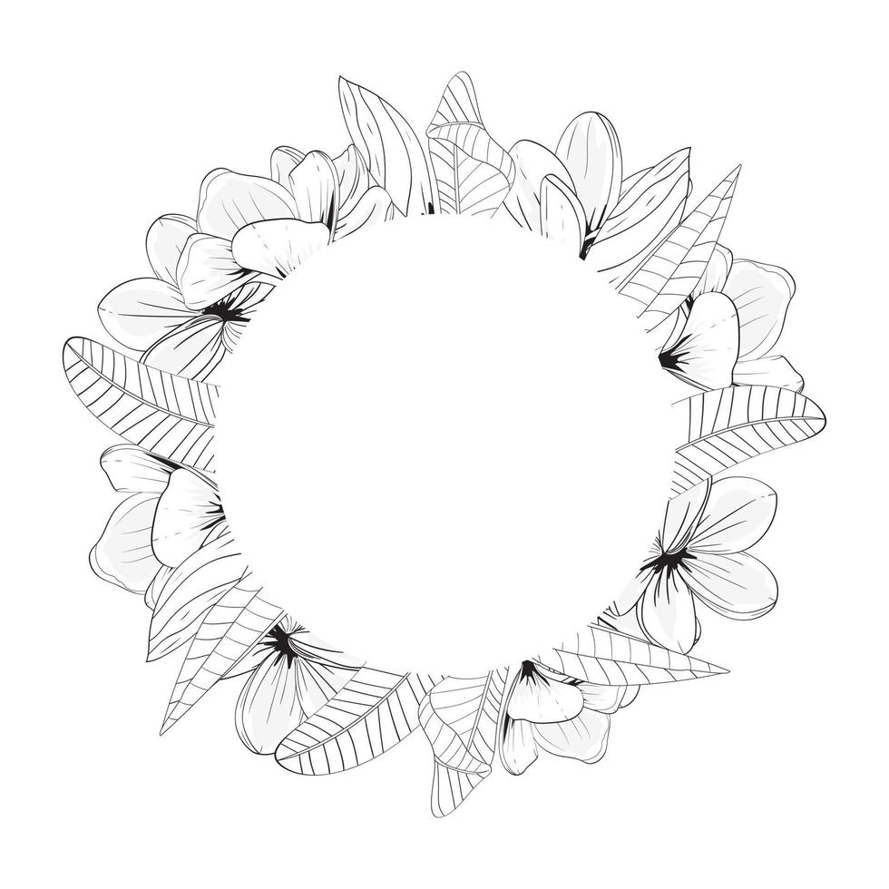 bellissimo modello floreale cerchio con fiori e foglie di plumeria. per carte, logo, banner, inviti. vettore