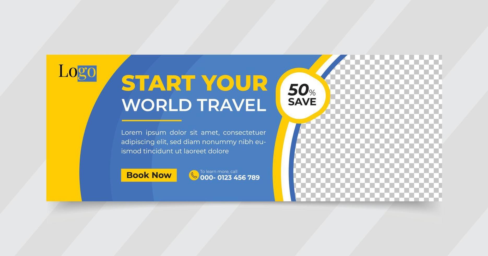 modelli di copertina dei social media dell'agenzia di viaggi completamente modificabili, design pubblicitario, modello di banner web vettore