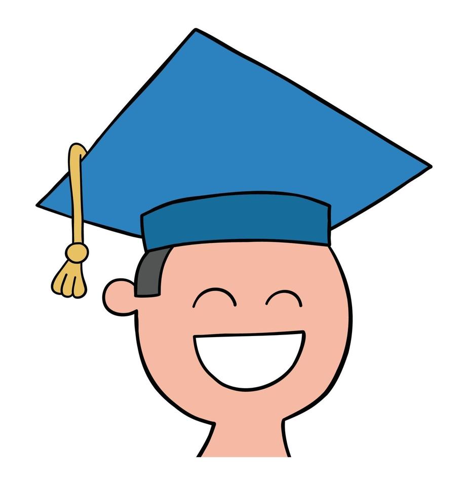 testa di studente laureato con cappuccio cartone animato, illustrazione vettoriale