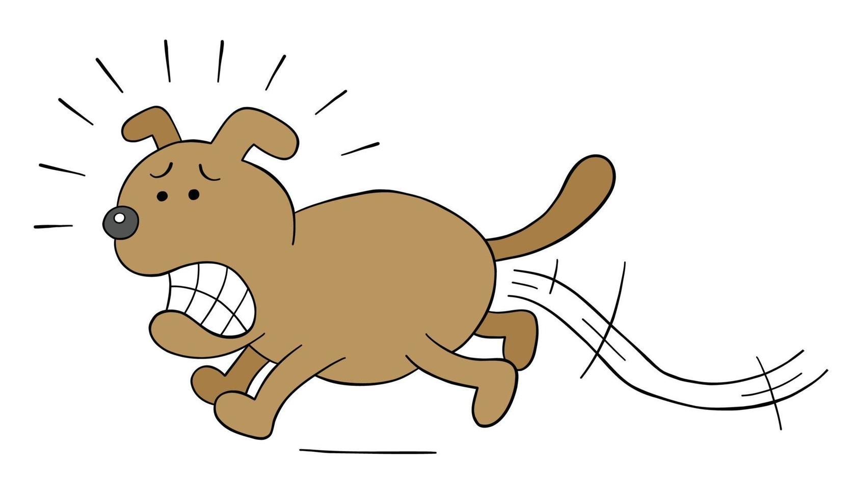 cartone animato il cane è spaventato e scappa, illustrazione vettoriale