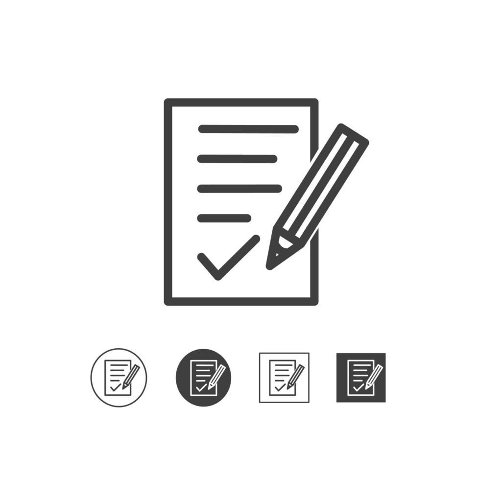 vettore icona carta per appunti, segno di spunta e matita, concetto di attività di successo