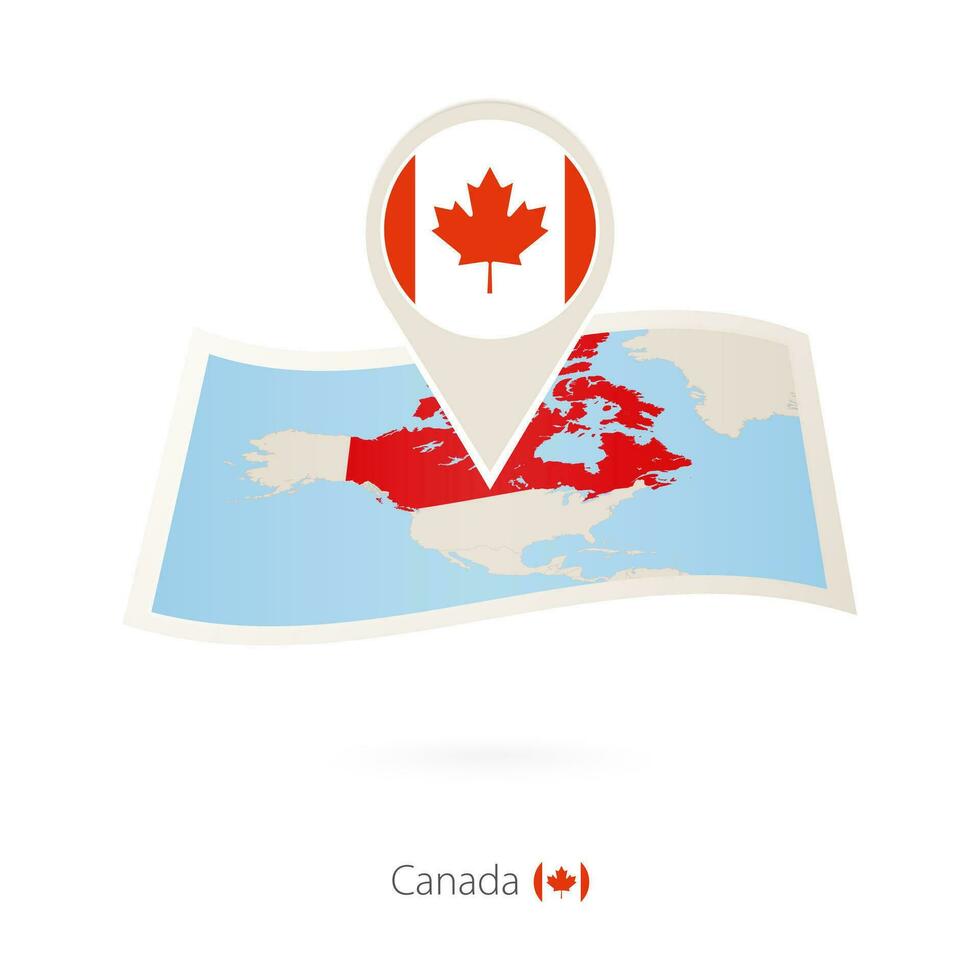 piegato carta carta geografica di Canada con bandiera perno di Canada. vettore