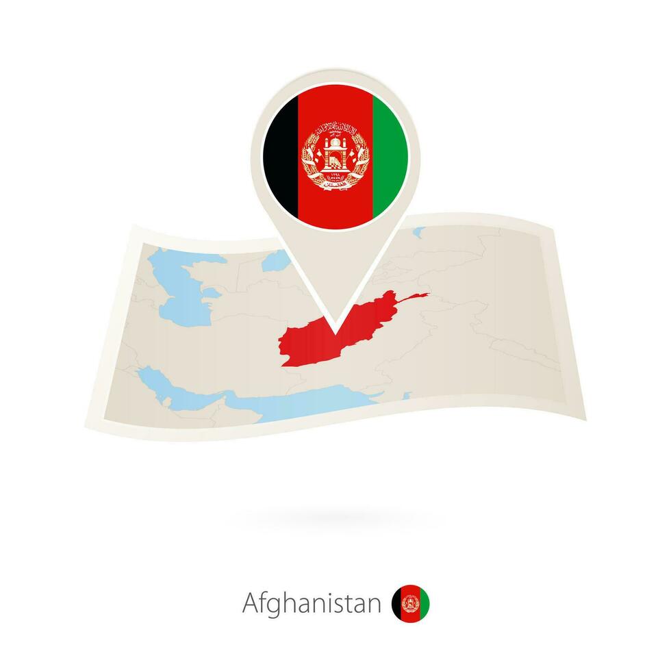 piegato carta carta geografica di afghanistan con bandiera perno di afghanistan. vettore