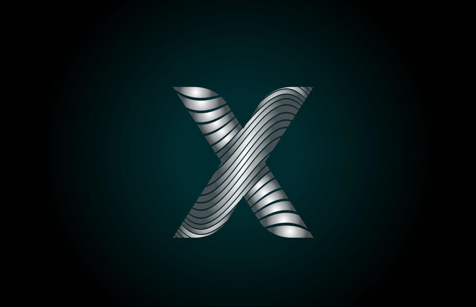x icona del logo della lettera dell'alfabeto grigio argento per l'azienda. design della linea metallica per l'identità aziendale vettore