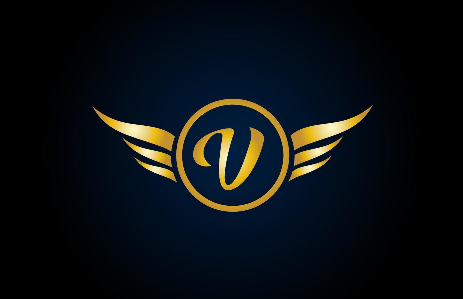 oro dorato v ala ali alfabeto lettera logo icona con un design di classe per azienda e business vettore