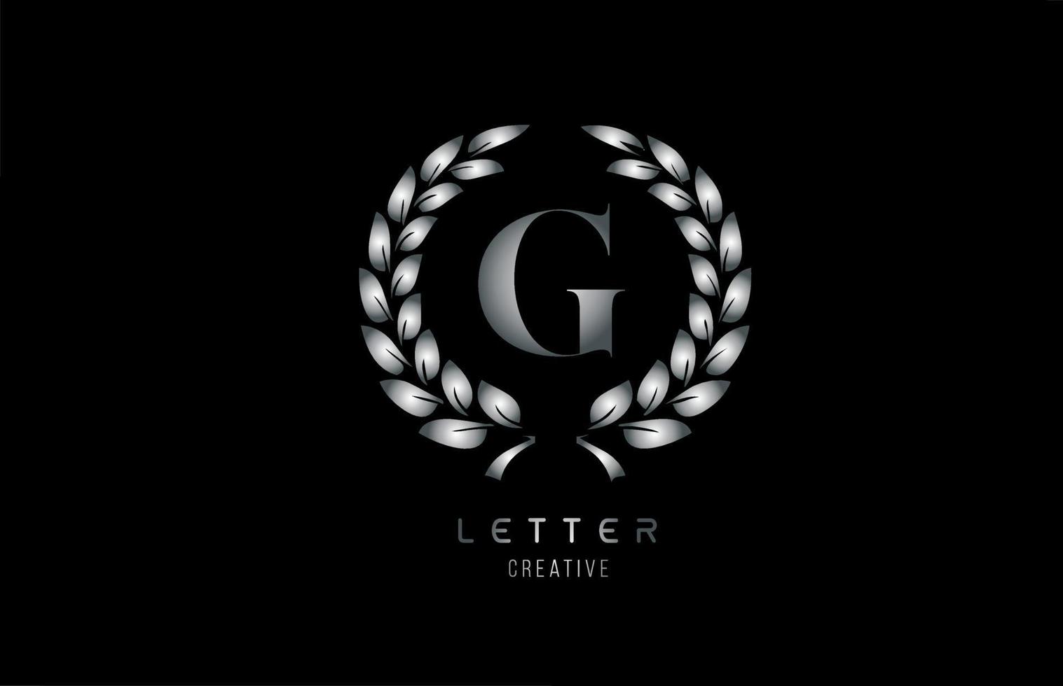 icona del logo della lettera dell'alfabeto g in metallo grigio argento con disegno floreale per azienda e affari vettore