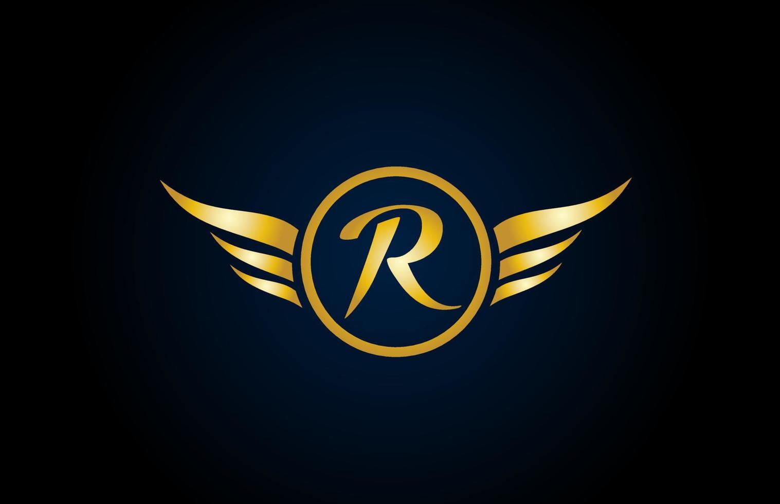 oro dorato r ala ali alfabeto lettera logo icona con un design di classe per azienda e affari vettore