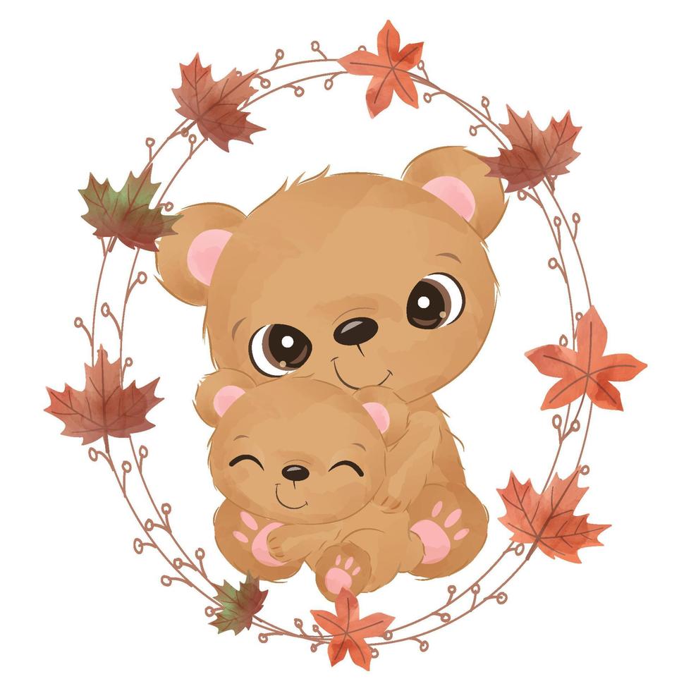 adorabile orso mamma e bambino per l'illustrazione autunnale vettore