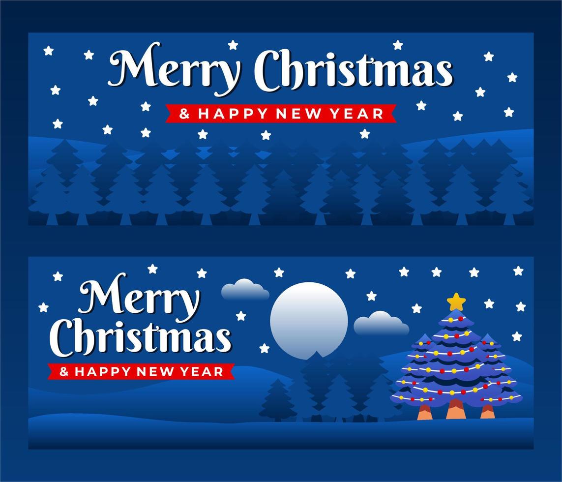 auguri di buon natale e felice anno nuovo, modello di banner con albero di natale vettore