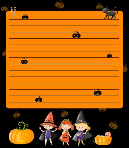 Linea modello di carta con i bambini in costumi di halloween vettore