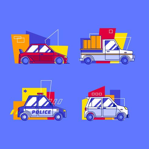 Vari set di clipart di trasporto auto città vettore