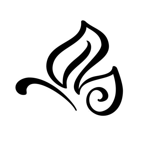 Logo di calligrafia disegnato a mano di inchiostro nero di foglia a forma di elemento di vettore di ecologia di farfalla. Design illustrazione per matrimonio e San Valentino, cartolina d&#39;auguri, icona di eco