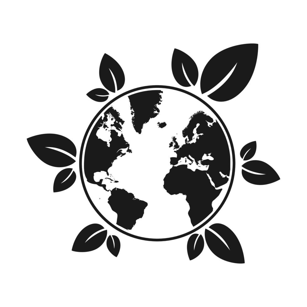 icona piatta eco friendly con foglie e globo vettore
