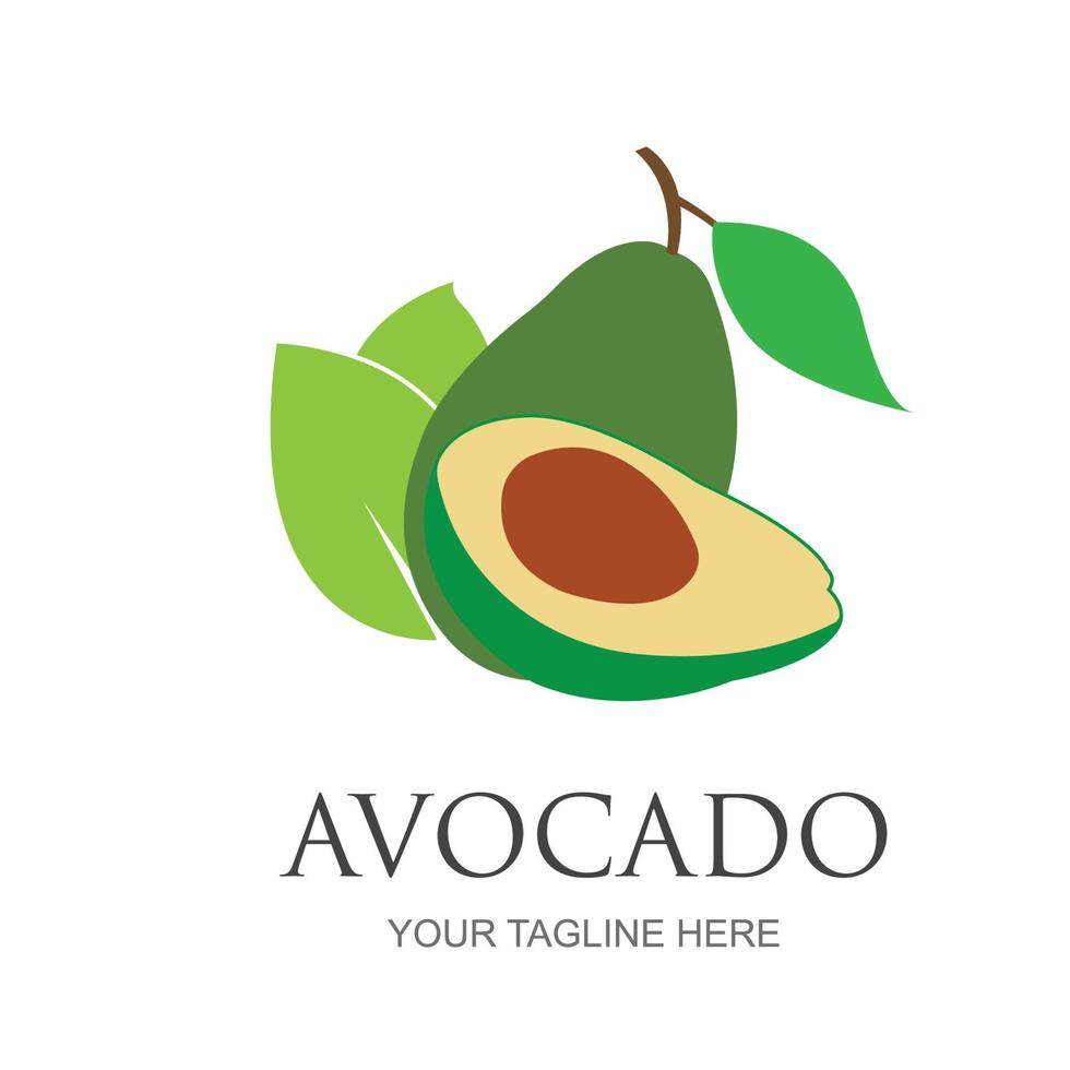 modello di logo di frutta avocado. metà di avocado con disegno vettoriale foglia. logotipo di cibo salutare