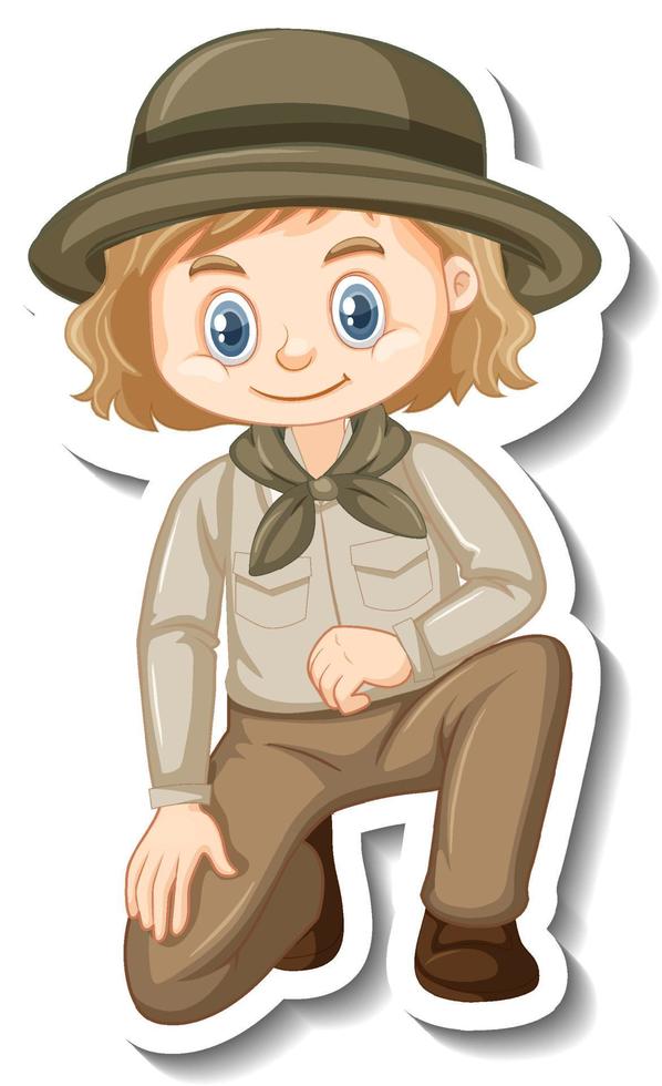 ragazza in costume da safari adesivo personaggio dei cartoni animati vettore