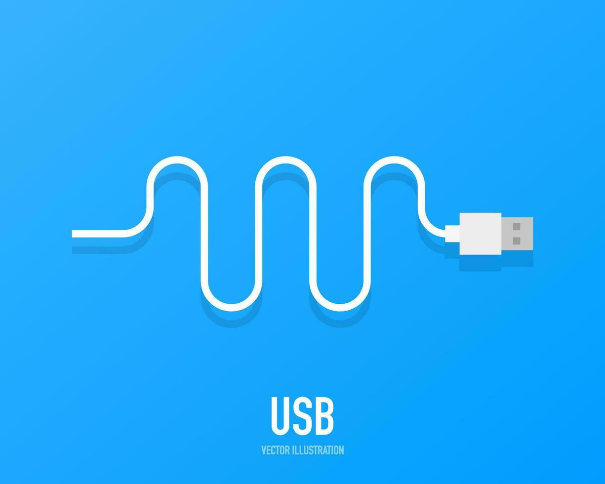 energia concetto sfondo disegno, USB bianca cavo , isolato su un' blu sfondo. vettore