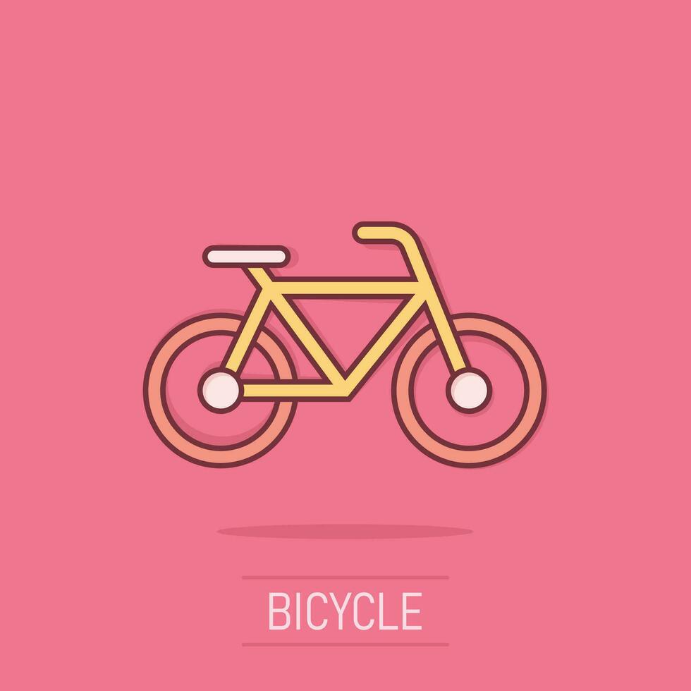 bicicletta cartello icona nel comico stile. bicicletta vettore cartone animato illustrazione su isolato sfondo. Ciclismo attività commerciale concetto spruzzo effetto.