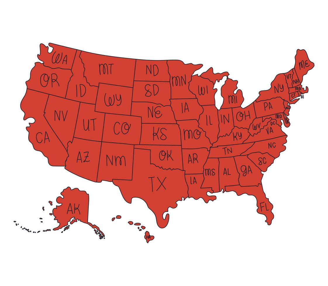 mappa rossa degli stati uniti vettore
