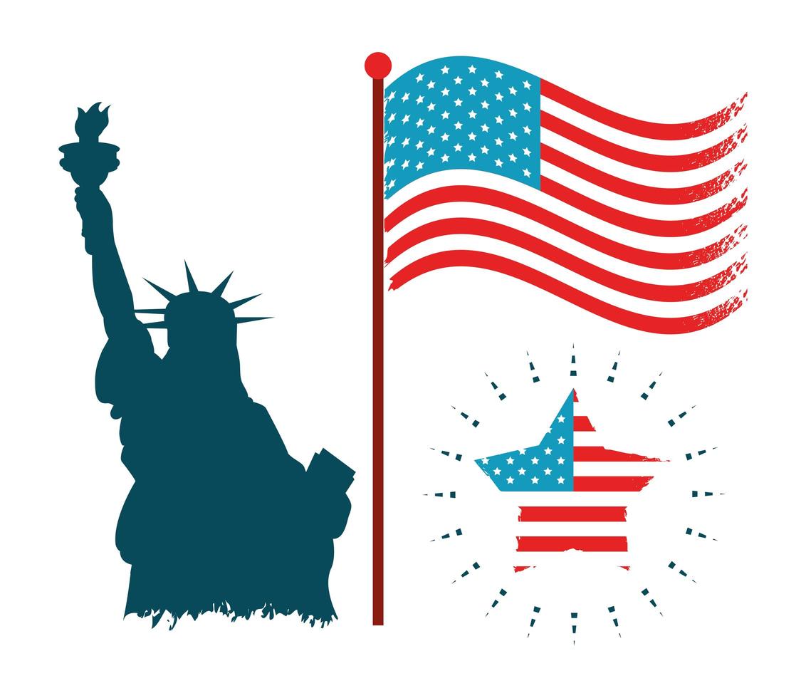bandiera americana statua libertà vettore