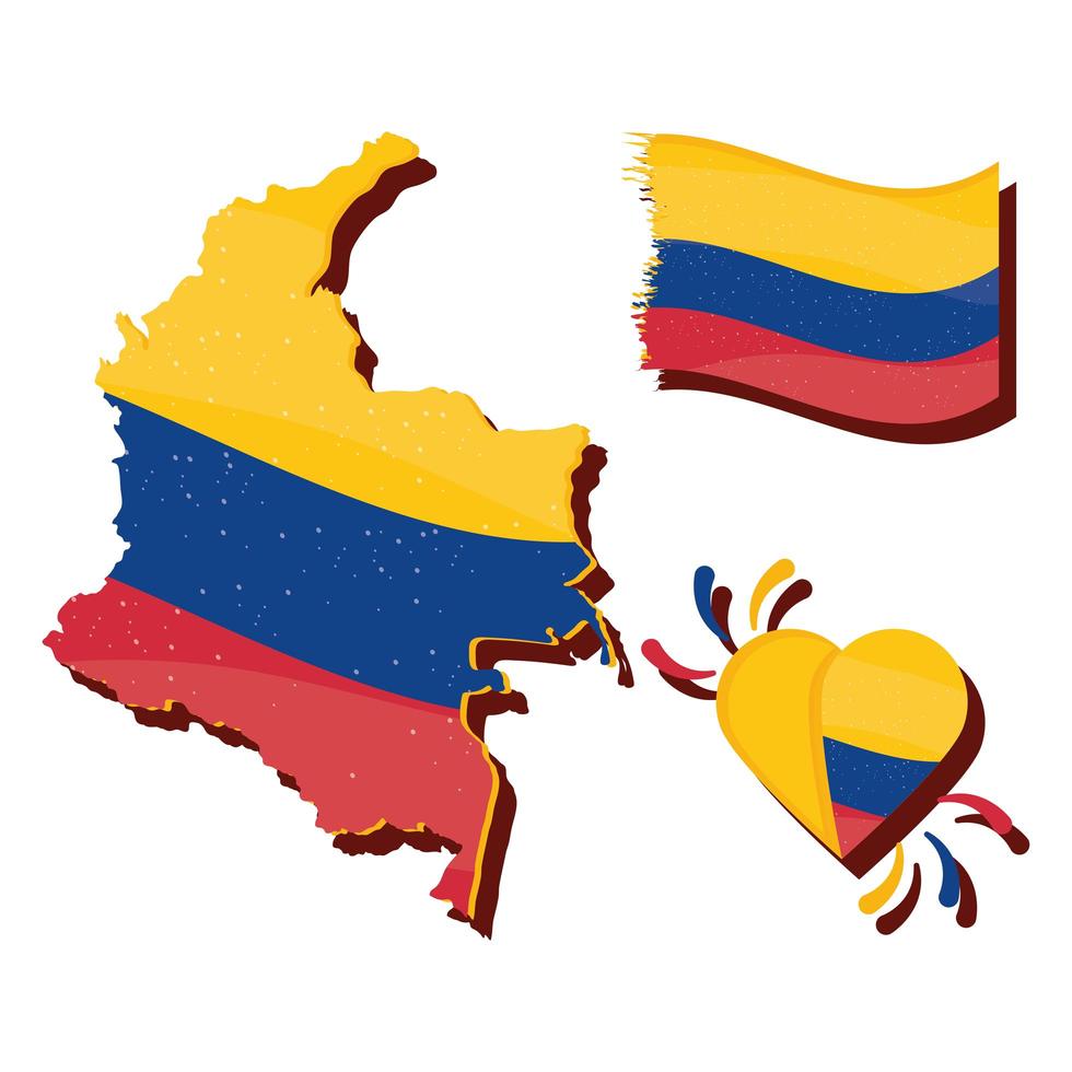 mappa della colombia con bandiera e cuore vettore