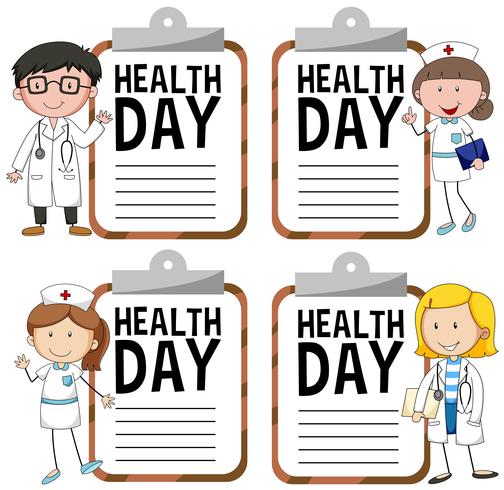 Logo della giornata della salute con medico e infermiere vettore