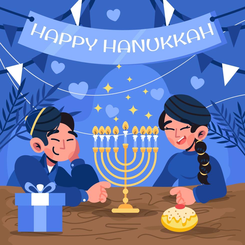 felice hanukkah con la famiglia vettore