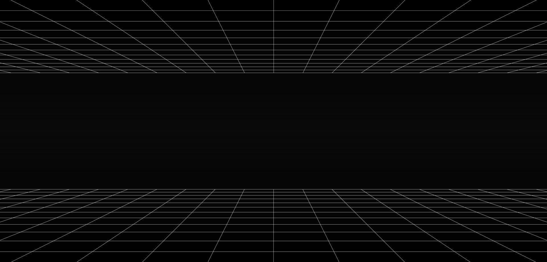 vuoto digitale futuristico gap orizzontale sfondo grigio-nero con superficie di colore della linea dello spazio della griglia bianca vettore