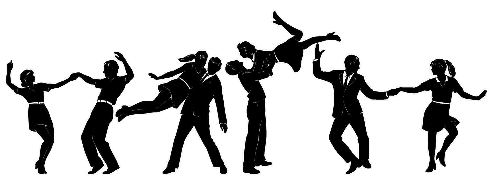 danza coppie sagome impostare. swing ballerini. vettore clipart isolato su bianca.