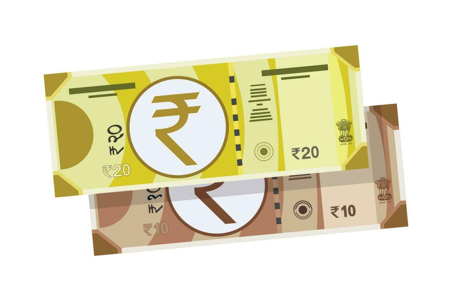 indiano 10 e 20 rupia moneta Nota vettore