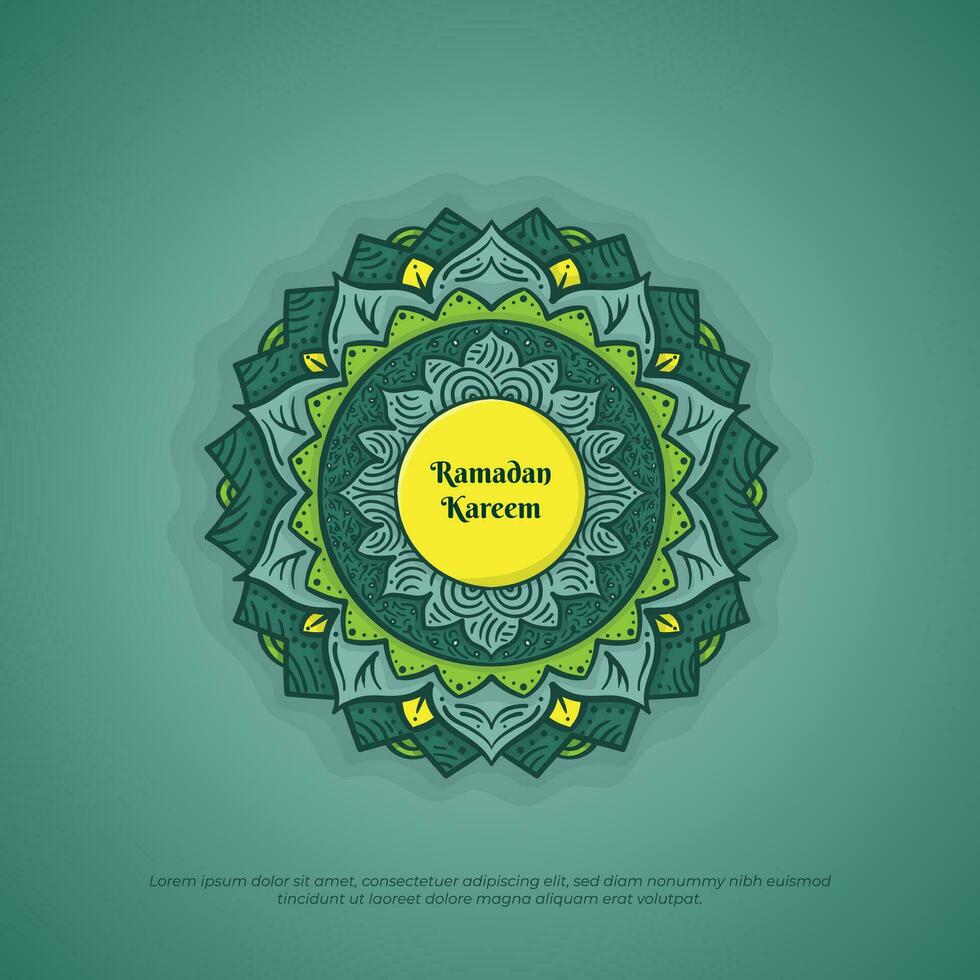 mandala nel mano disegnato design con verde sfondo design per Ramadan kareem campagna vettore